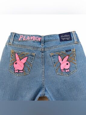 Levi's Blue Jeans with Pink Playboy Bunny Appliqués